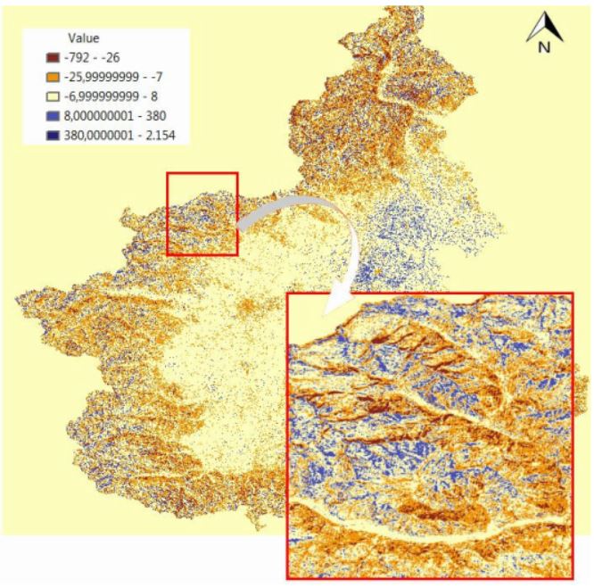 Raster delle differenze tra il DTM Regione Piemonte e il DEM ASTER.