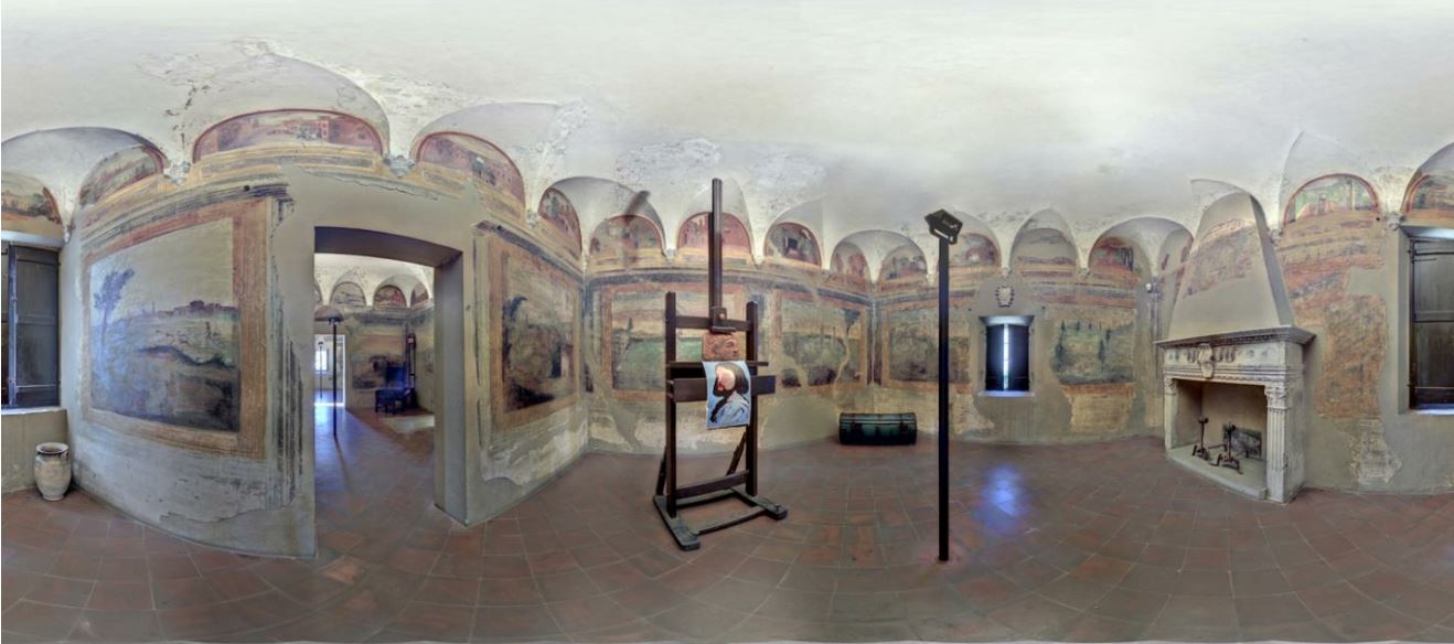 Camerino dell’Ariosto al Palazzo di Mauriziano di Reggio Emilia: immagine equirettangolare HDR acquisita con la camera integrata del laser scanner Z+F Imager 5010C.