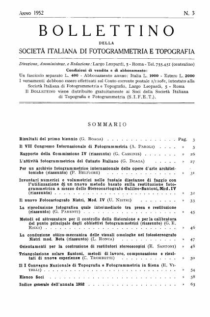 Copertina articolo #4 Bollettino SIFET ANNO: 1952 n.3